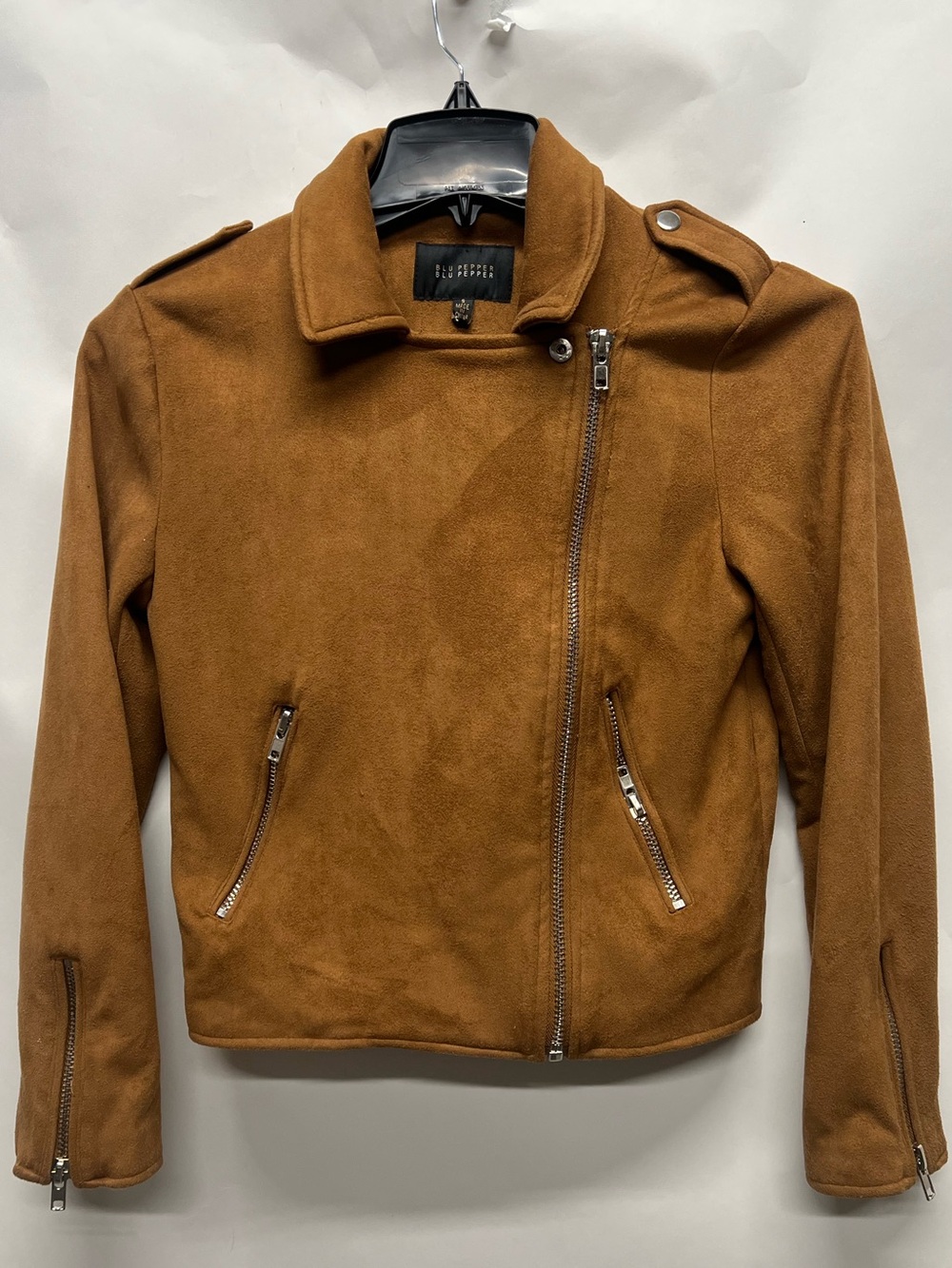 Blu Pepper Moto Jacket Women S Camel Brown Faux Suede Lined Zip Up Fall Layer